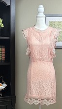 LARGE Lulu's MY SWEETHEART Blush Pink LACE Mini DRESS Sleeveless $70