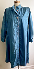 Vintage 80s Teal Blue Fleet Street Trench Coat Long Raincoat Size 10 Button Down