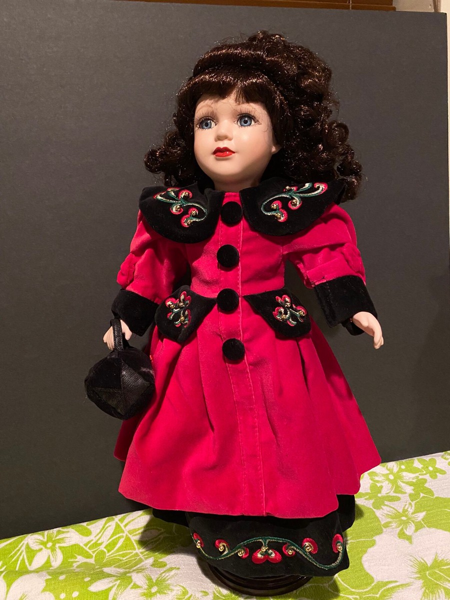Victorian Collection, Porcelain Doll, Red Velvet Holiday Dress