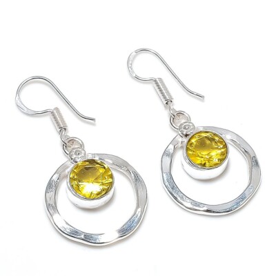 Boucles D'oreilles Argent 925 & Citrine - Fait Main - Neuf Sans Emballage