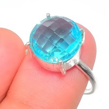 Swiss Blue Topaz Gemstone 925 Sterling Silver Handmade Jewelry Ring Size 8 US 