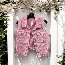 25 South Acid Wash Pink Stretch Denim Distressed Vest Nwt Retail $88