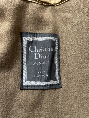 VTG Men’s Christian Dior Monsieur Trench Coat Tan 46R Wool Insert Belted Read! - Picture 10 of 16