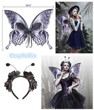 Adult Sugar Skull Day of the Dead Skeleton Butterfly Costume Wings Headband