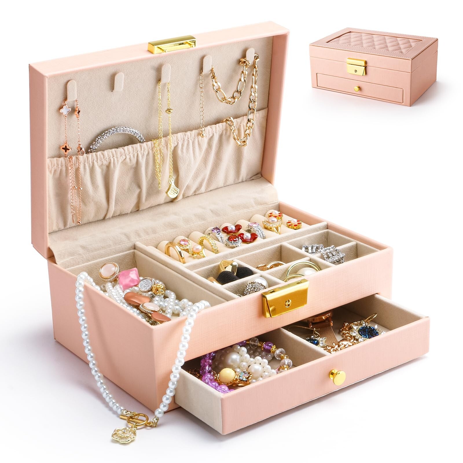 2-Layer Adjustable Leather Jewelry Box for Women Girls - Spacious & Stylish