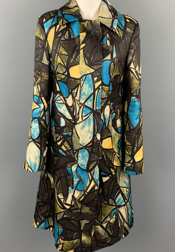 MARNI Geometric Pattern Silk Wool Coat Duster Dress Jacket Sz IT 38 US 2