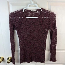 Womens Isabel Marant Etoile Long Sleeve Dentelle Lace Top Burgundy SZ 38/Size 6
