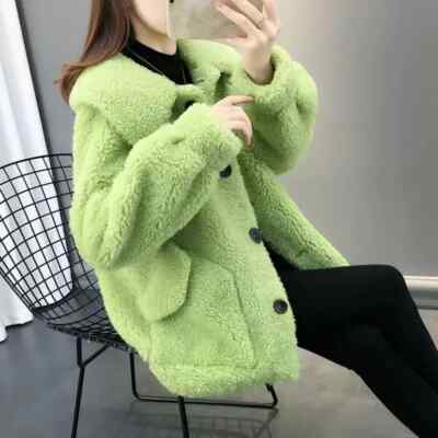 Jacke Mantel Pelz Damen Öko Synthetik Grün Knöpfe Über 86100