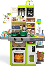 Kids Play Kitchen Set, Toddler Kitchen Playset with Sound  Light, Cooking Stove