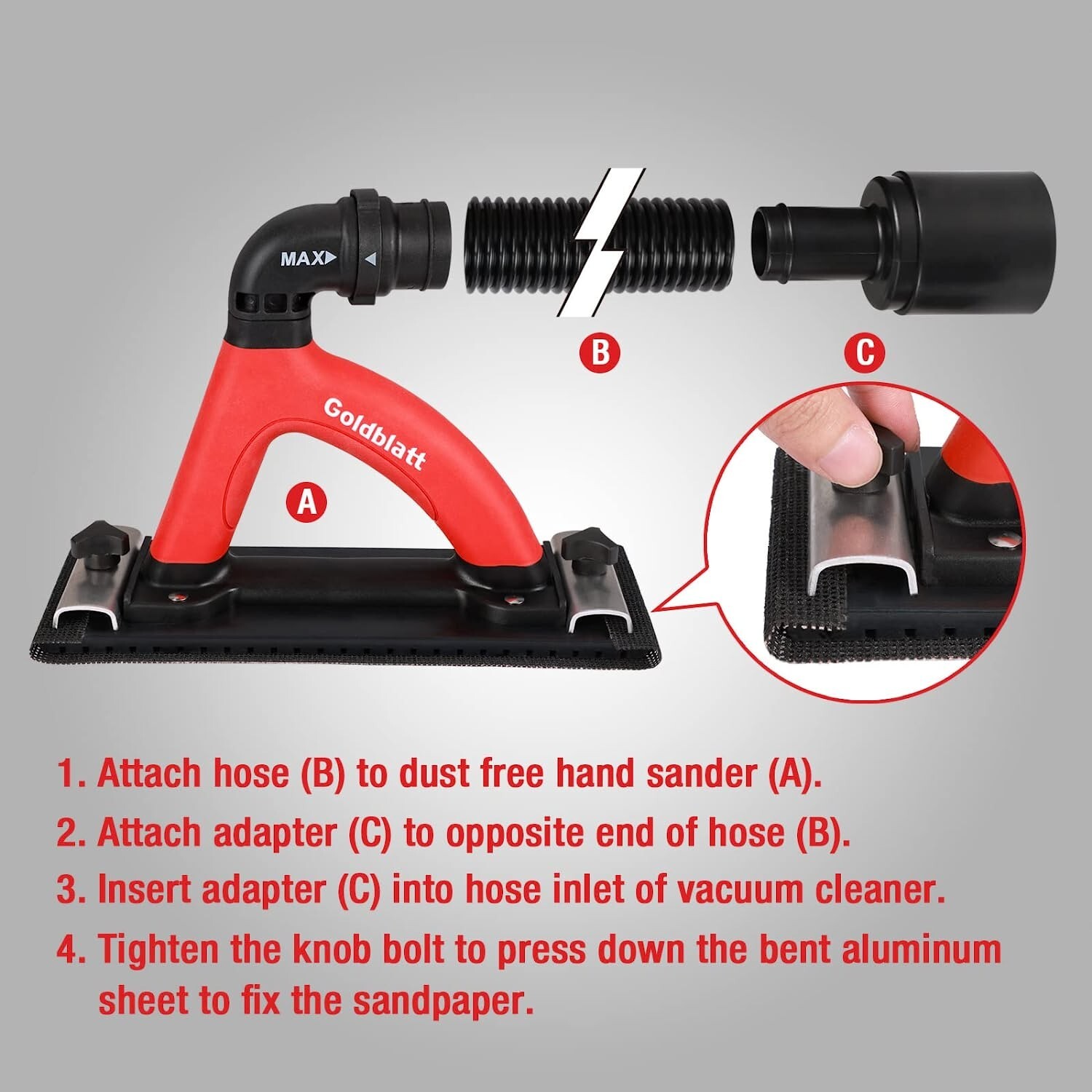 Goldblatt Dustless Drywall Vacuum Sander Dust Free Hand Sander with 6.5