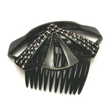 Women's Vintage Decorated Hair Styling Side Comb Crystals Black Made in France