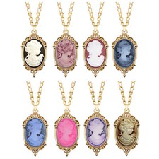Wholesale Lot 10pcs Lady Cameo Necklace Mix Victoria Pendant Gold Color Jewelry