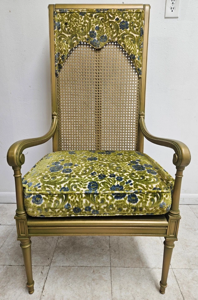 Sillón Vintage Hollywood Regency Provincial Bastón Respaldo Trono Foto 3 de 4