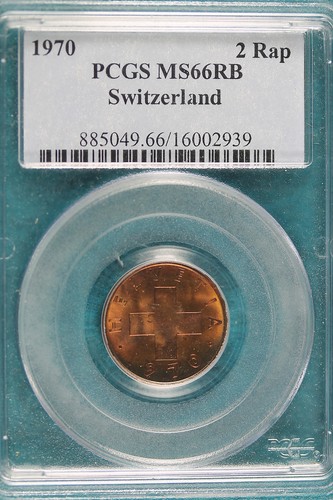 1970 PCGS MS66 RED BROWN Switzerland 2 RAP! #B2035