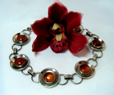 Bernstein Armband 835 Silber Honig Bernstein old Amber bracelet / ch 460