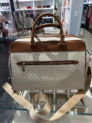 Michael Kors Ladies Fashion Travel Luggage Large Top Zip Weekender Bag Vanilla