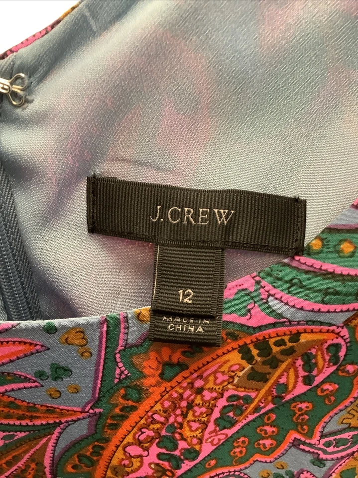 Vestido J CREW con Volantes Talla 12 Cachemira Vibrante Rosa Brillante Multi 100% Forrado en Seda Foto 4 de 4