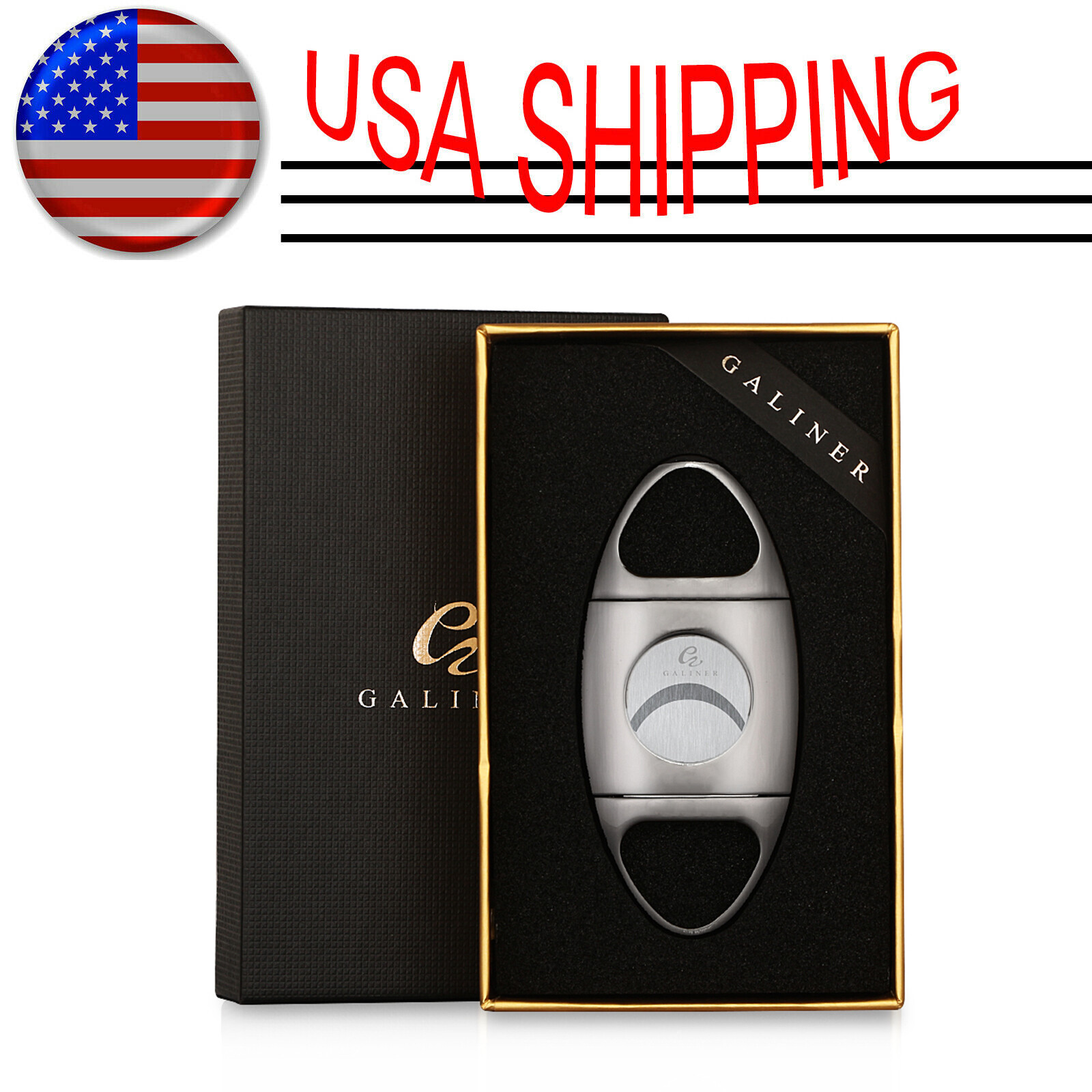 Galiner Stainless Steel Double Blade Cigar Cutter Scissors with Gift Box