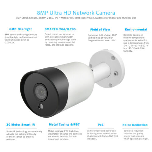 Cámara bala IP POE exterior compatible con Hikvision de 8 MP 2,8 mm gran angular con micrófono - Imagen 2 de 7