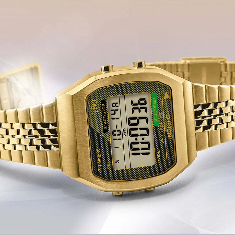 Orologio TIMEX T80 TW2V74300 Bracciale Acciaio Digitale Gold Dorato VINTAGE - Immagine 2 di 4