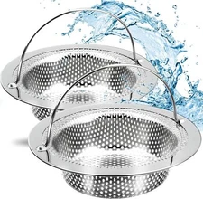 2 Pack Kitchen Sink Drain Strainer with Handle, Stainless Steel Large Kitchen Si