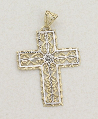 Pendant Only 10K Yellow Gold and White Gold Cross… - image 1