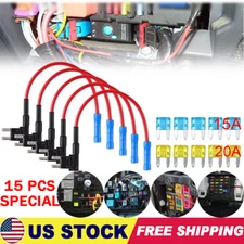 15PCS Car Add-a-Circuit Fuse Tap Adapter Kit Mini ATM APM 15A 20A Blade Fuse 12V