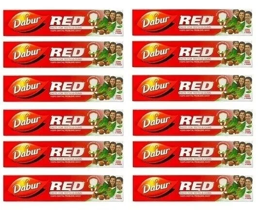 8X Pasta de dientes roja Dabur | La mejor pasta para dientes y encías fuertes 36 g de la India Foto 2 de 4