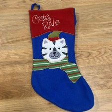   Cats Rule  Felt Christmas Stocking Cat Enthusiast White Black Stripe Cat Scarf