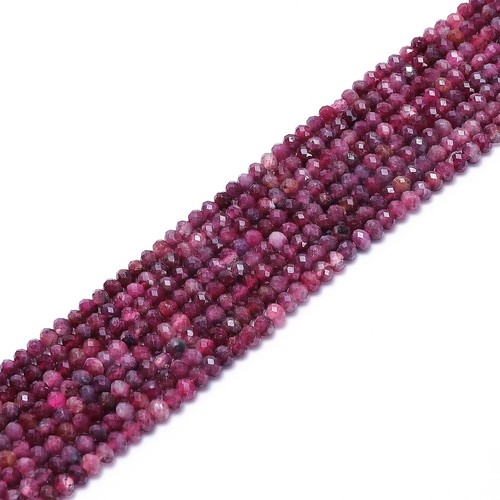 Natural Red Tourmaline Faceted Rondelle Beads Size 3x4mm 15.5'' Strand - Picture 2 of 2