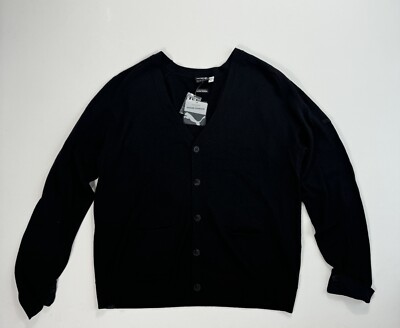 Hussein Chalayan Men s 2XL Button Cardigan NWT Black 100% Wool Designer Modern