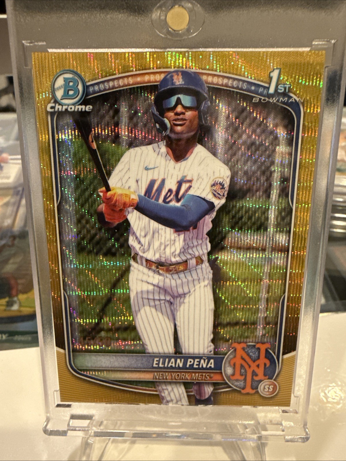 2025 Bowman Chrome Elian Pena 1st Prospect Gold Wave Refractor #/50 🔥 Mets