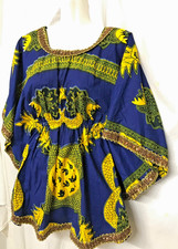 Dragon con Cleopatra Ankara Dashiki tunic top batwing glitter handmade Sz S