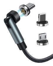 Kauzon 7-Pin Magnetic Charging Cable 360  Rotating 3 in 1 3.3ft, Grey