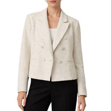Calligraphie White Tweed Blazer Gold Detail Cropped Jacket XL Chic