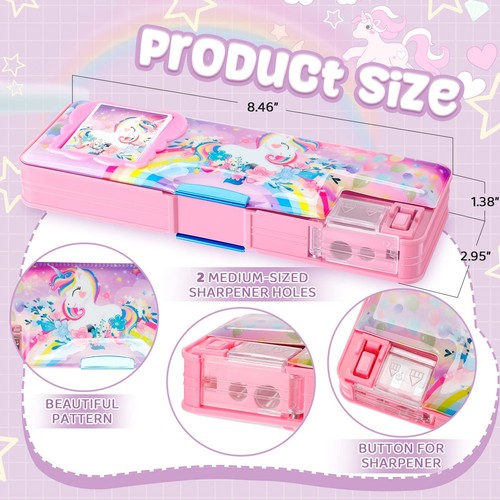 2 Pcs Multifunctional Pencil Box for Girls Plastic Cute Pencil Case with Calc... - Picture 2 of 6