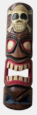 Hawaiian Hand Carved Wood Tiki Mask Plaque Skeleton Bar Tribal Wall Art Tropical