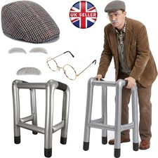 Adult Old Man Grandad FancyDress Costume Flat Cap Glasses Eyebrows Walking Frame