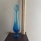 Vintage MCM Fenton Tall Art Glass Hobnail Swung Vase Colonial Blue 14.5"