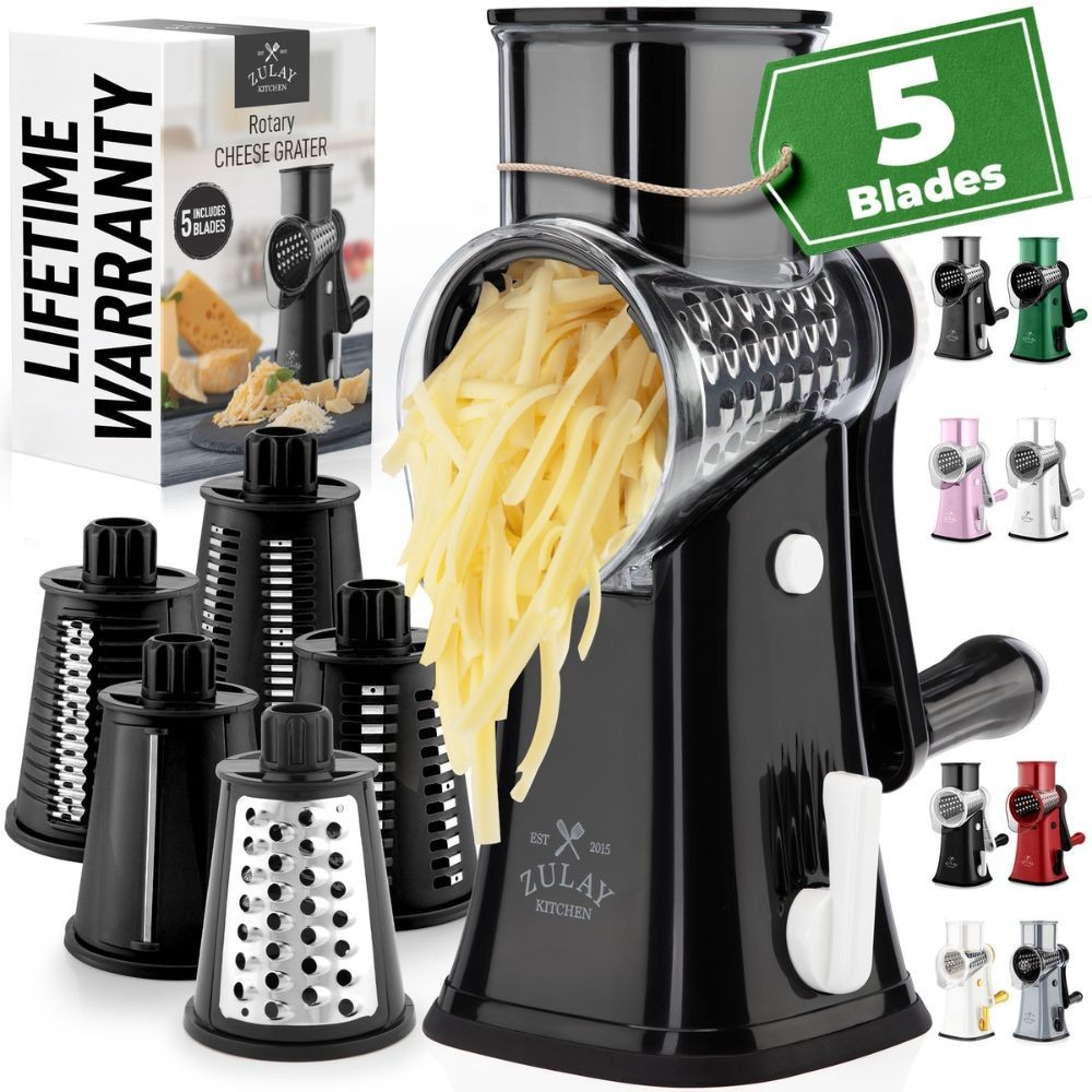Manual Rotary Cheese Grater 5 Blade Shredder & Vegetable Slicer