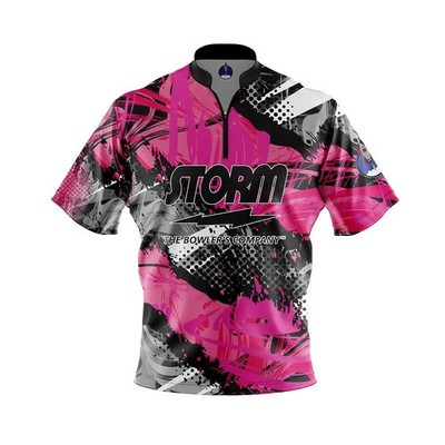 (Custom Name & Logo) - Storm Pink Sport Grunge Bowling Jersey Shirt Size S-5XL