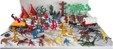 Vtg 90 Piece Cowboy/Indians/Natives/Soldiers/Horse/Canoe/TeePee/Wagon/Tree/Fence