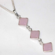 925 Silver Plated Faceted Pink Chalcedony Necklace 18" Gift For Niece AU O159