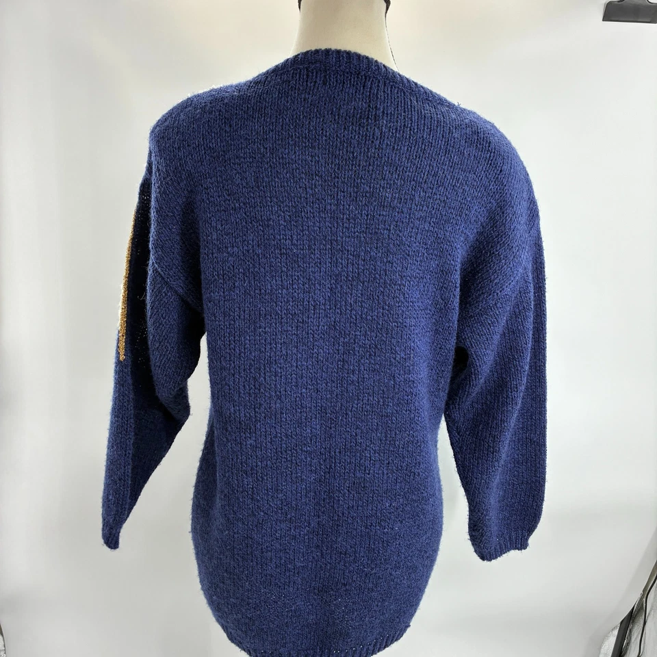 Винтажный женский свитер 80-х Carducci синий журавль птица интарсия вязаный пуловер - Изображение 4 из 4