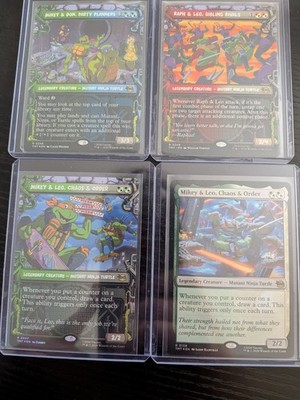 MINT!!! Wizards of the Coast MTG TMT TMNT Mikey/Don/Raph/Leo 4-Card Lot Foil EA