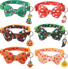 6 Pack Holiday Cat Collars with Bow Tie Breakaway Cat Collar Adjustable