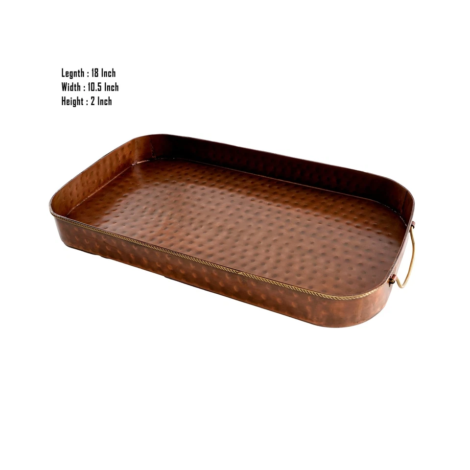 Antigua bandeja holandesa oblonga de cobre antigua con asas de latón fundido Foto 3 de 4