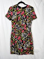French Connection Black Floral Stretch Bodycon Dress Size UK 10 B1