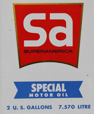 GREAT SHAPE~ 1960s era SUPER AMERICA SPECIAL MOTOR OIL Old 2 gallon Metal Can