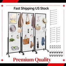 3 Pack Grid Wall Panels Gridwall Display 2'x5.6' Stand w/ Triangle T-Base Floor